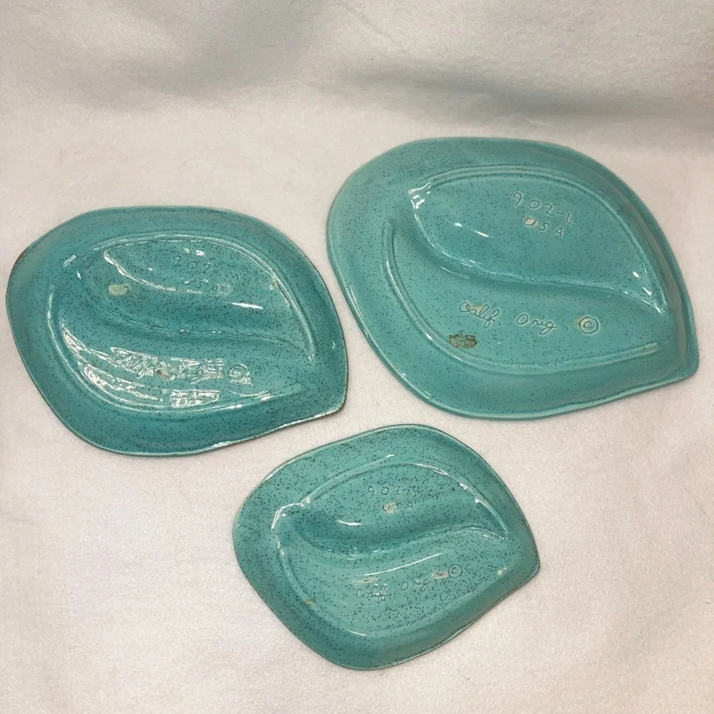 Vtg Rare Mid Century Ceramic Ashtrays (3) Calif Orig 902 USA Atomic Teal Green